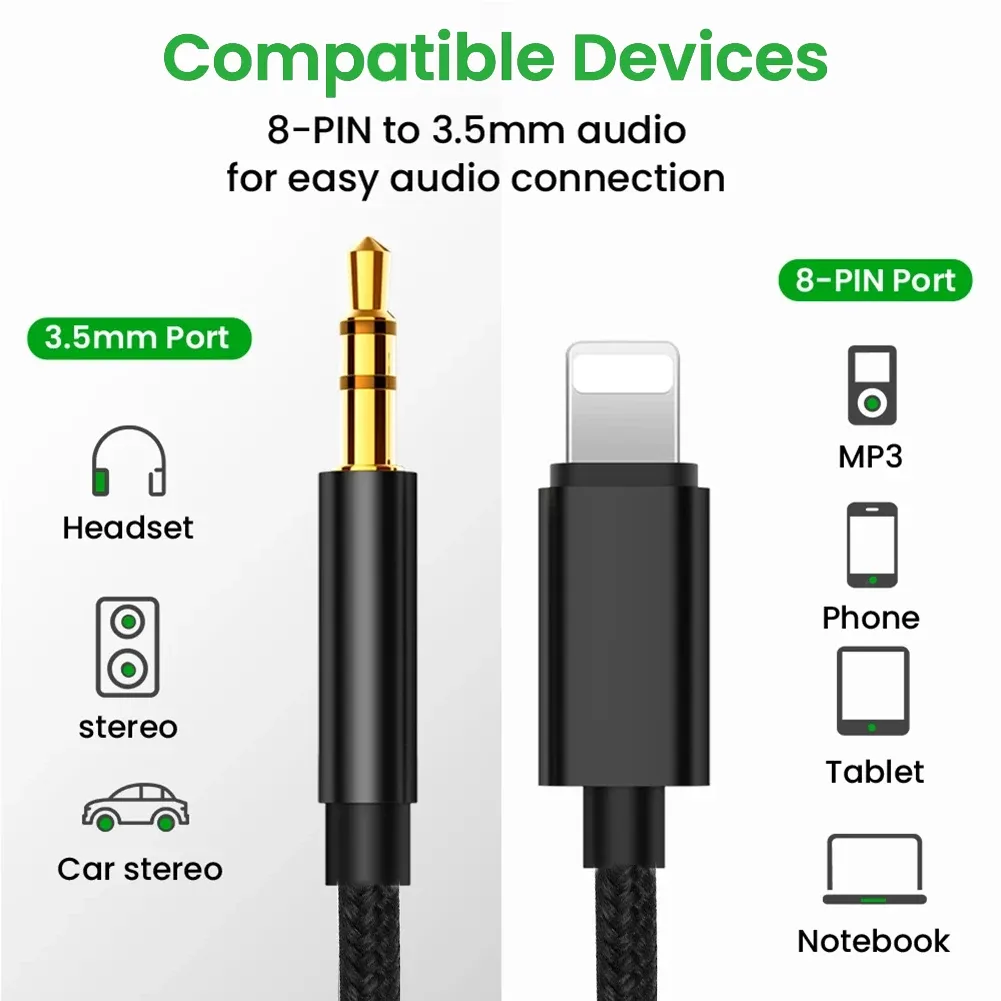 Pin to AUX Cable iPhone Audio Jack Adapter, Gold Plated Aux  Converter for iPhone X XS MAX XR, Headphones, Car, Speaker