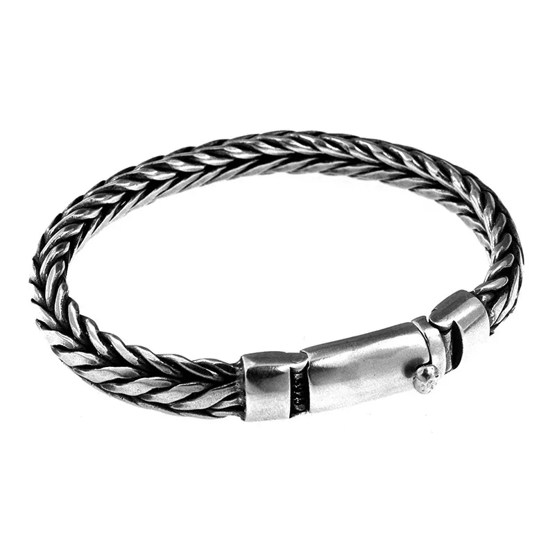 Handmade Sterling Silver Braided Bracelet - Viking Style Unisex, 8.5 Inches (Oxidized Finish) - View #6