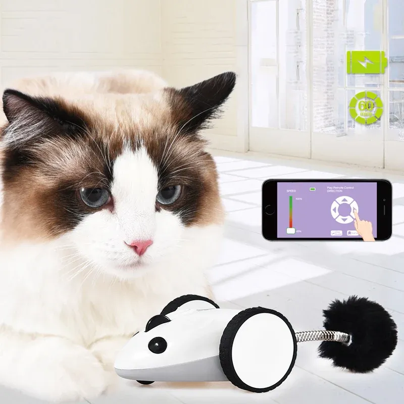 Smart Electric Cat Toy Interactive App Control Auto Rotating Mouse for 2024
