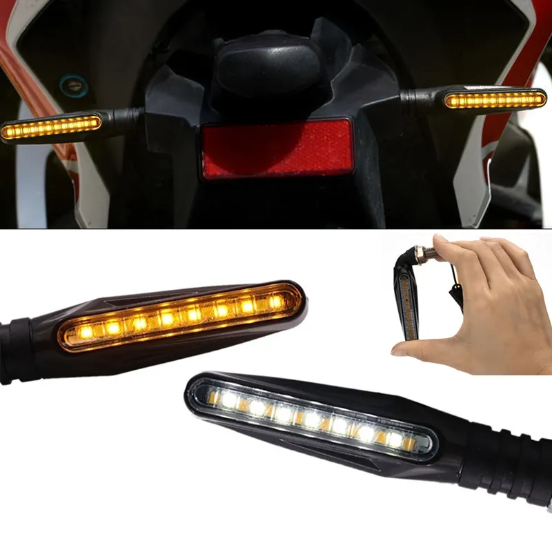 12V LED Motorcycle Sequential Flowing Turn Signal Lights – Amber, Pair (M10 Bolt-On)