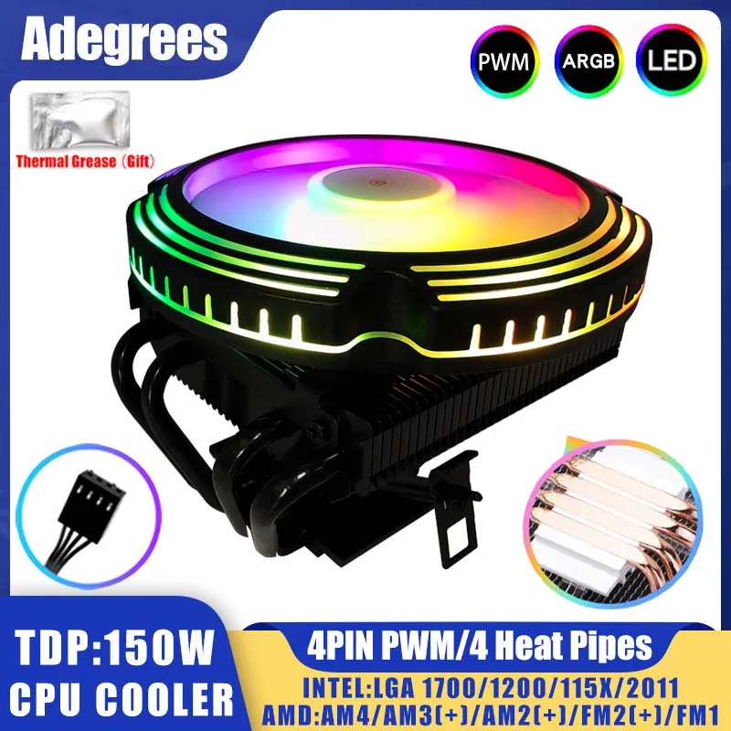 ARGB CPU Cooler 4PIN PWM 4 Heatpipes 120MM PC Radiator Fan For Intel ...