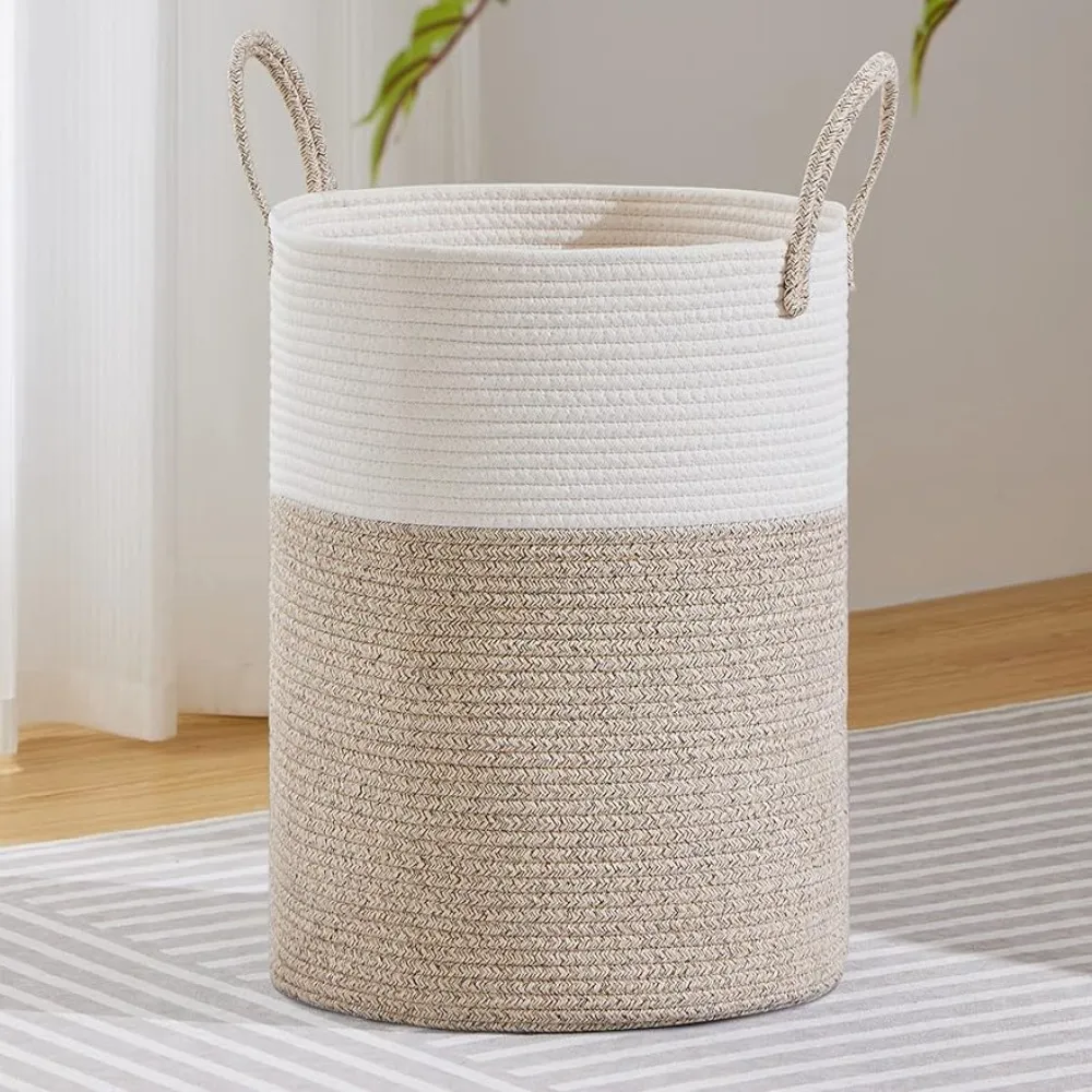 VIPOSCO Large Laundry Hamper, Tall Woven Rope Storage Basket For