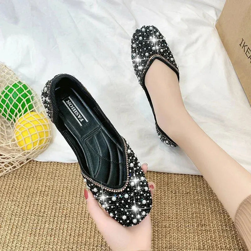Glitter Crystal Pearl Studs ballet flats for Women - Square Glitter Crystal Pearl Studs ballet flats for Women - Square