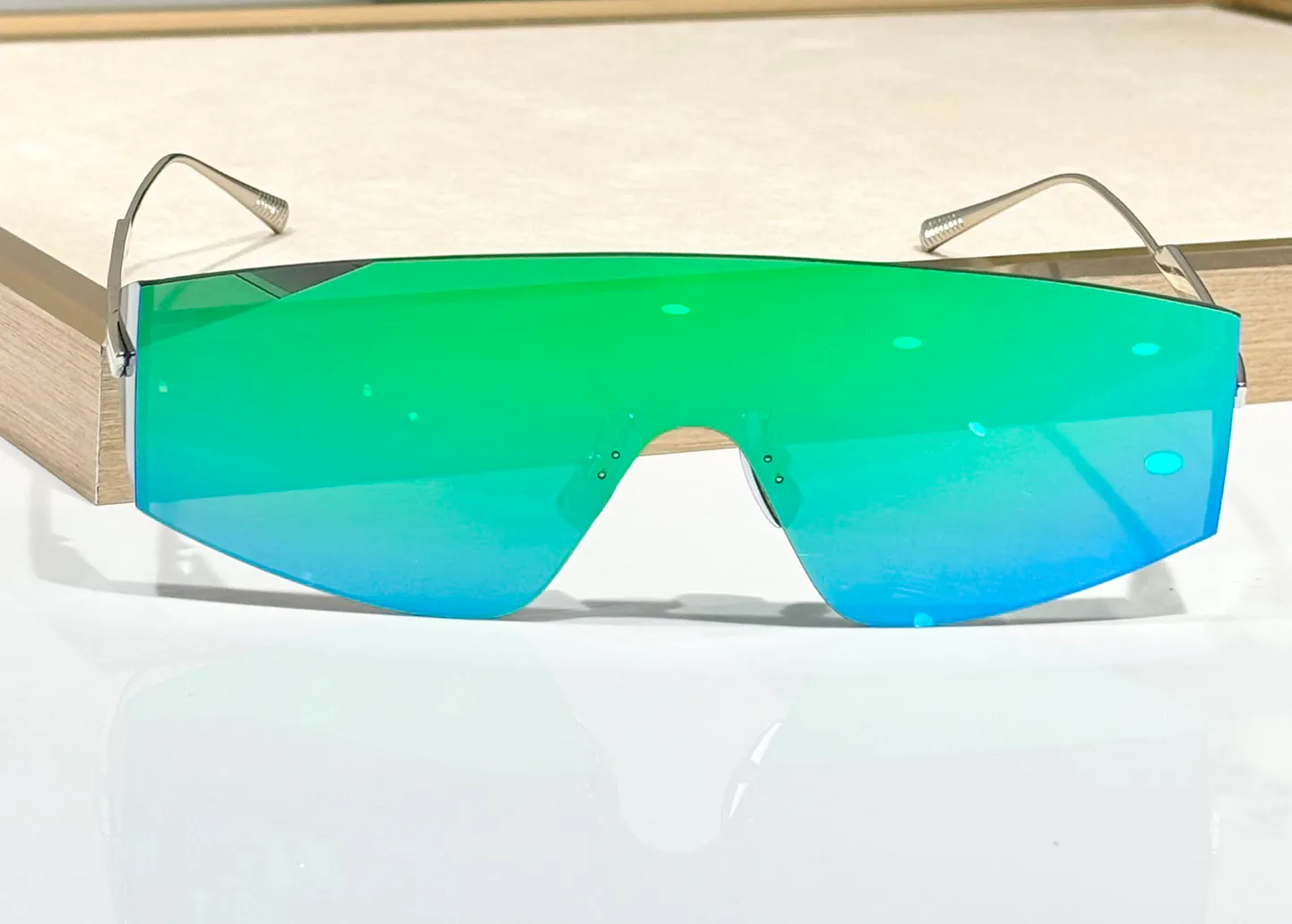 Blue Mirror Shield Sunglasses For Men Women Rimless... From 