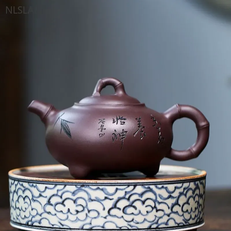 Hand Carved Yixing Purple Clay Teapot 360ml Zisha Teaware