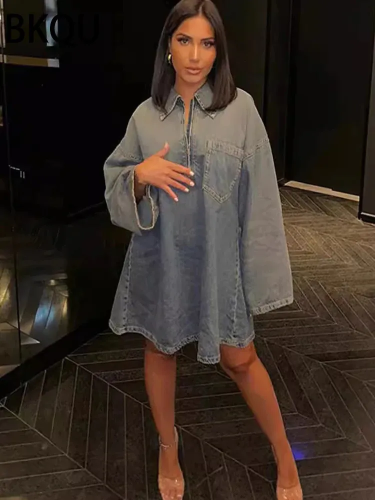 BKQU Mini Dress Women A-Line Denim Dresses Casual All-match Lapel Short  Sleeve Pullover Loose Floor-Length from Dhgate Basic & Casual Dresses