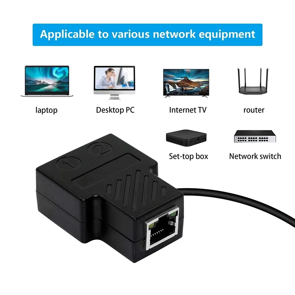 wholesale 2-Way RJ45 Splitter Ethernet Adapter, Internet Network Cable  Extender, RJ45 Connector Coupler for PC, TV Box, Router, Black, 2-Pack