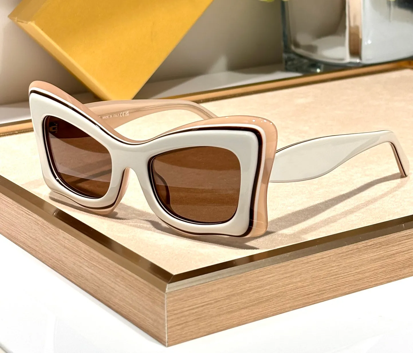 Butterfly Sunglasses For Women Beige Brown Stylish Shades  display picture 1