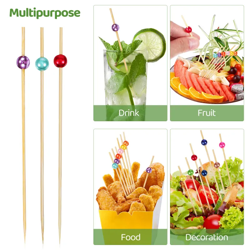 200 Pieces Cocktail Sticks Faux Pearl Toothpicks Handmade Natural Bamboo Picks Handmade Sticks Cocktail Sticks For Drinks Food Friuts Dessert Party Supplies - View #12