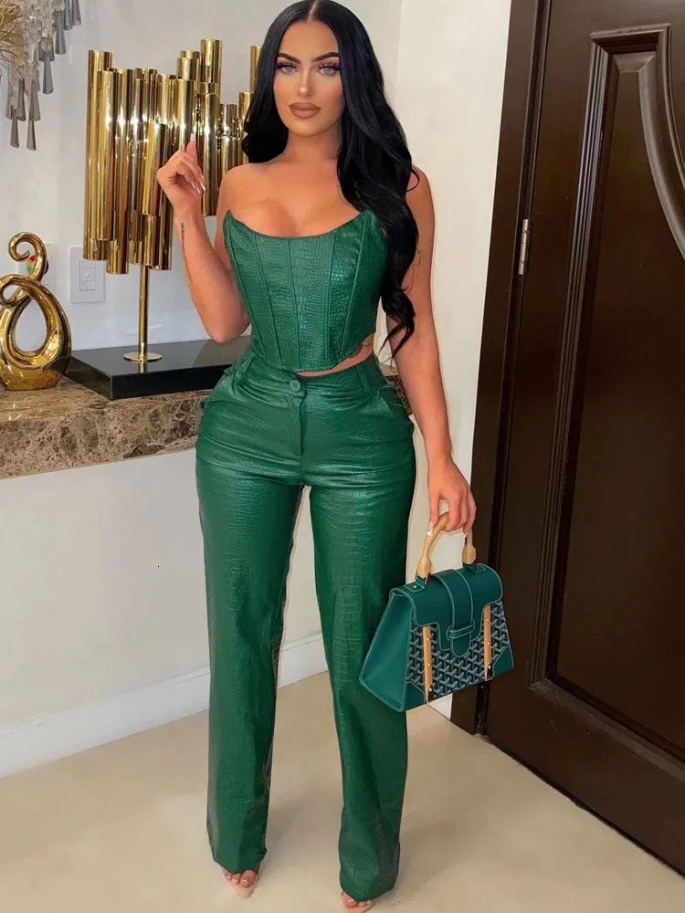 Beyprern Womens Green Corset Cut Out Cargo Metallic Jumpsuits PU