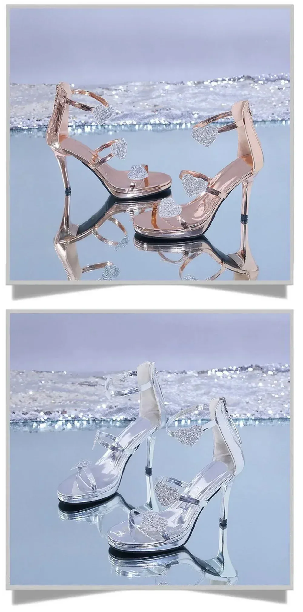 Elegant Glitter Star Heart Pattern Women's High Heel Party Sandals_voghion.com