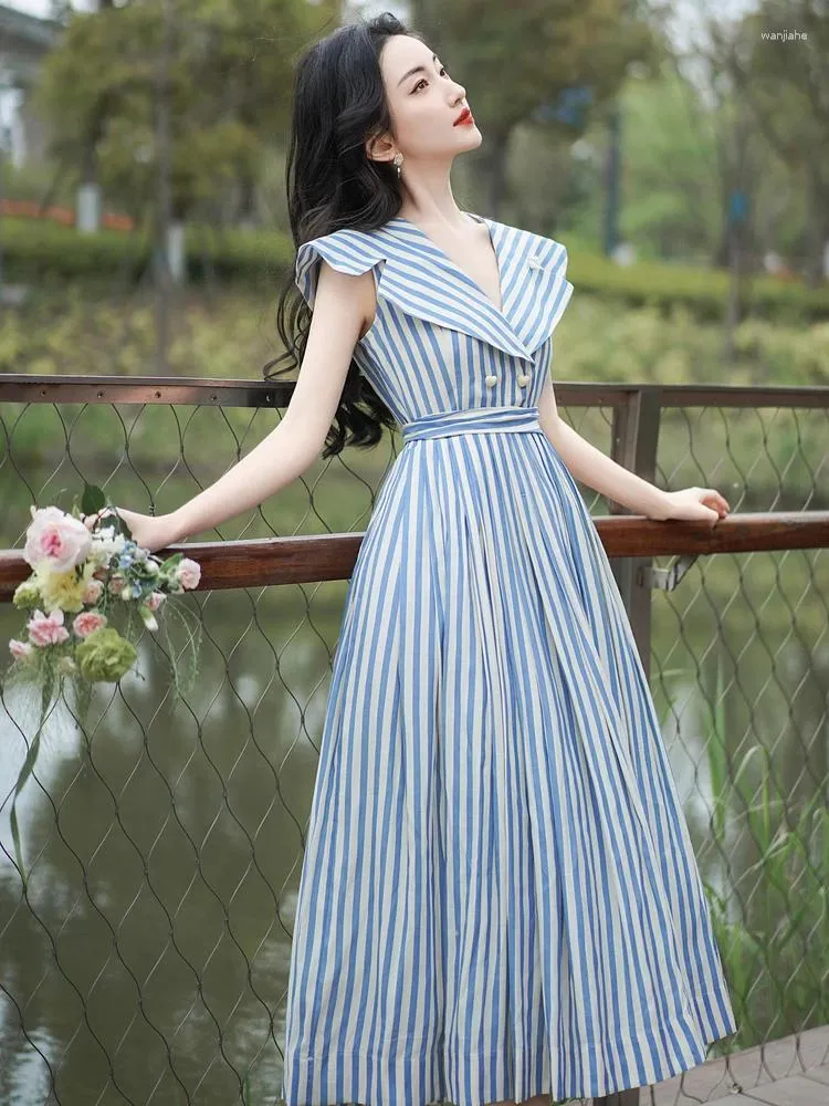 knee length dresses for ladies Sailor Collar Midi Dress