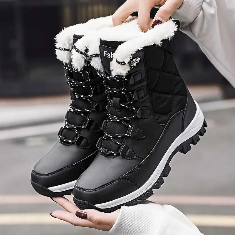 Ankle Women Winter Shoes Keep Warm Non-slip Black Snow Ladies Lace-up Boots Chaussures Femme Booties Woman Flat Boot_voghion.com