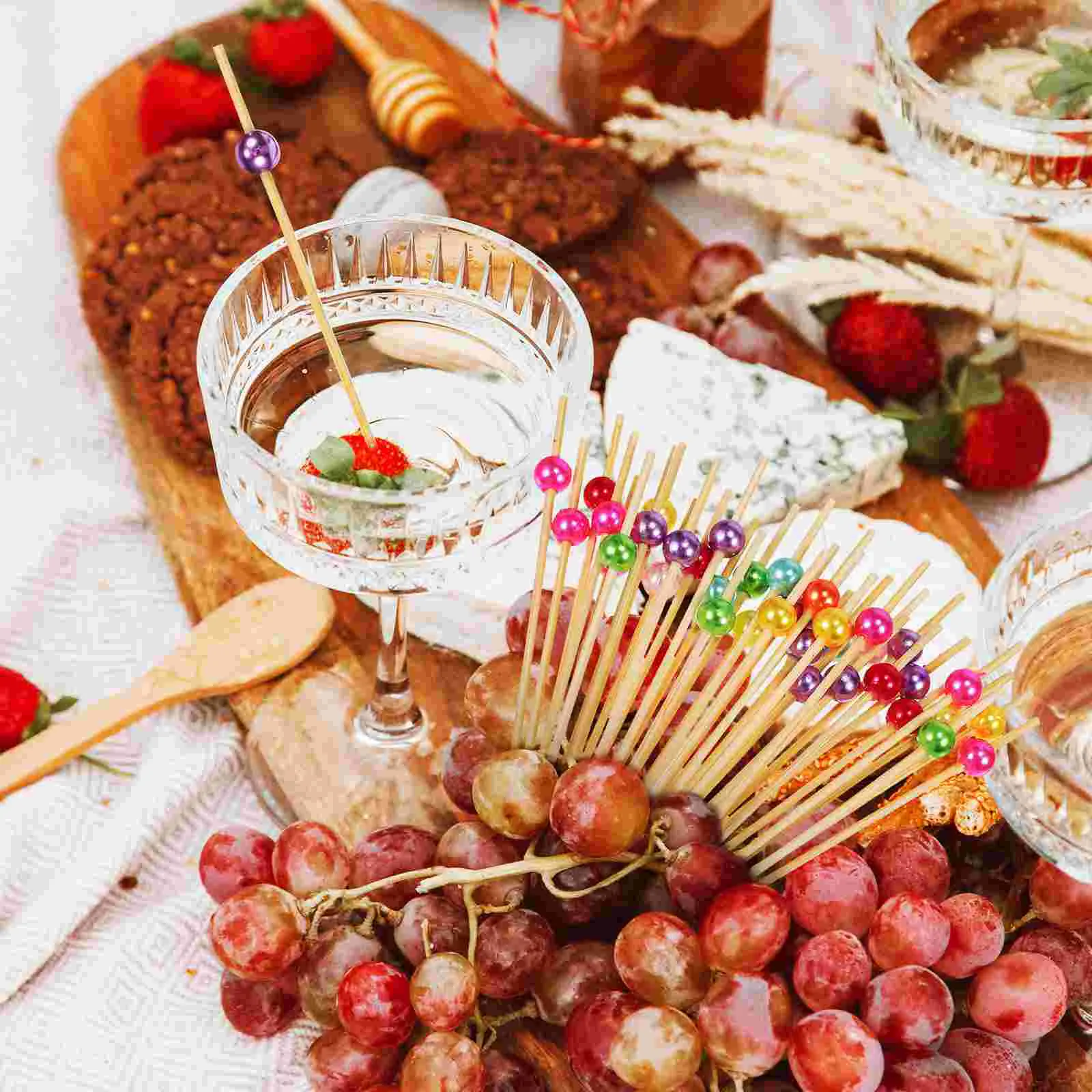 100 PCS Bamboo Cocktail Picks With Orange Shape - 4.7 Inch Appetizer Skewers For Fruit, Drinks & Party Food