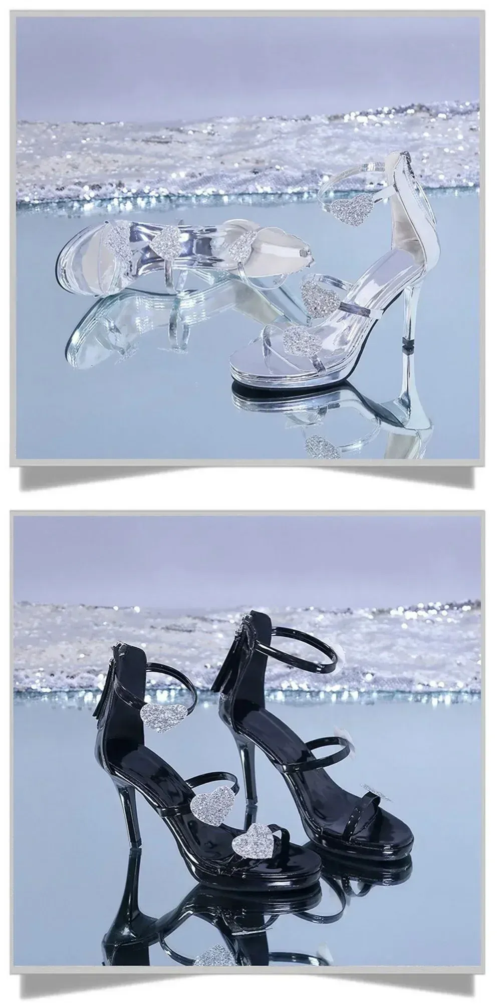 Elegant Glitter Star Heart Pattern Women's High Heel Party Sandals_voghion.com