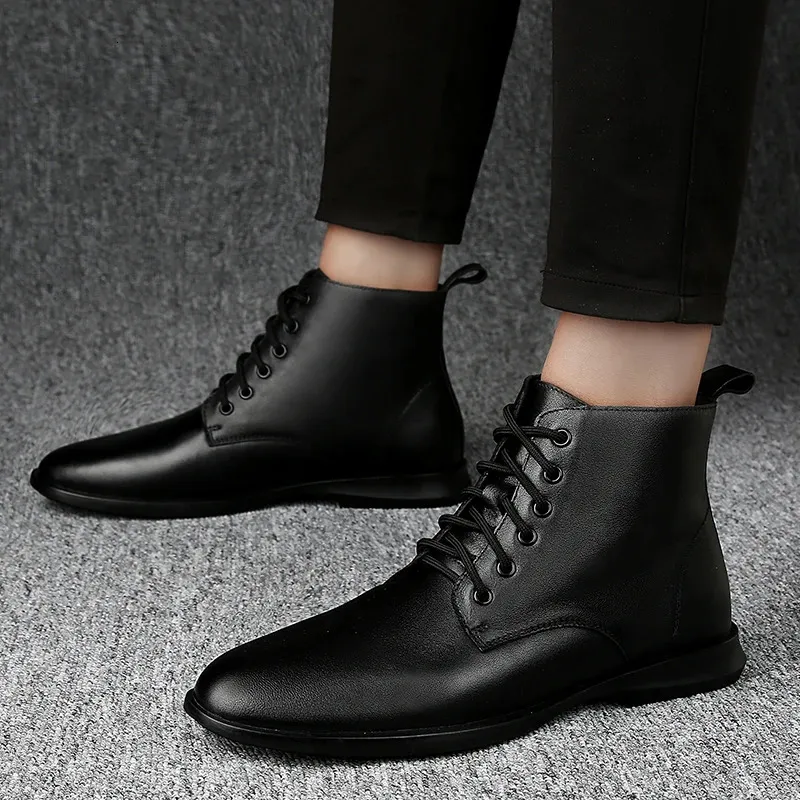 Men\'s Black Handmade Pure Leather Ankle Boots Handmade Men Black Casual Leather Ankle Boots Lace Up Ankle  main image 4