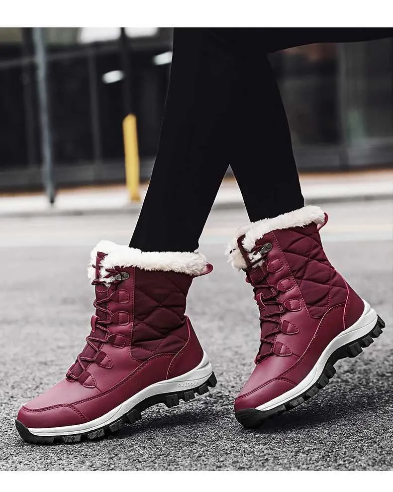 Ankle Women Winter Shoes Keep Warm Non-slip Black Snow Ladies Lace-up Boots Chaussures Femme Booties Woman Flat Boot_voghion.com