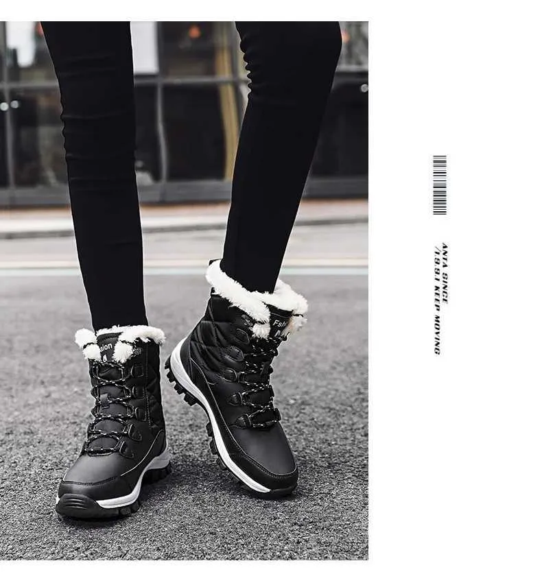Ankle Women Winter Shoes Keep Warm Non-slip Black Snow Ladies Lace-up Boots Chaussures Femme Booties Woman Flat Boot_voghion.com