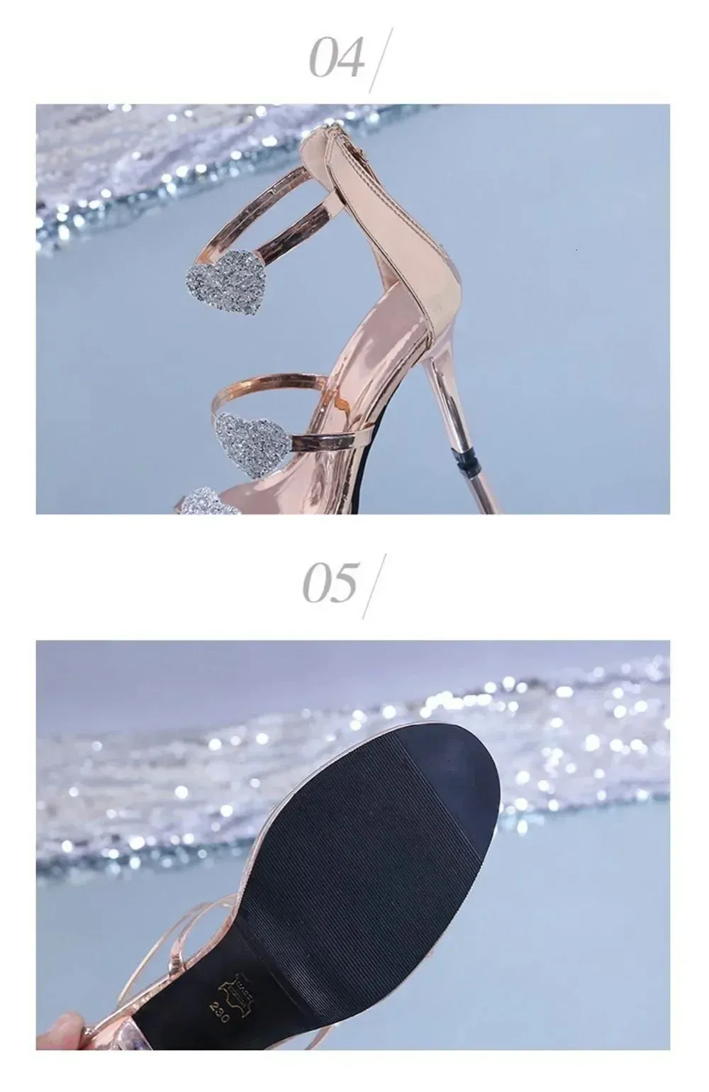 Elegant Glitter Star Heart Pattern Women's High Heel Party Sandals_voghion.com