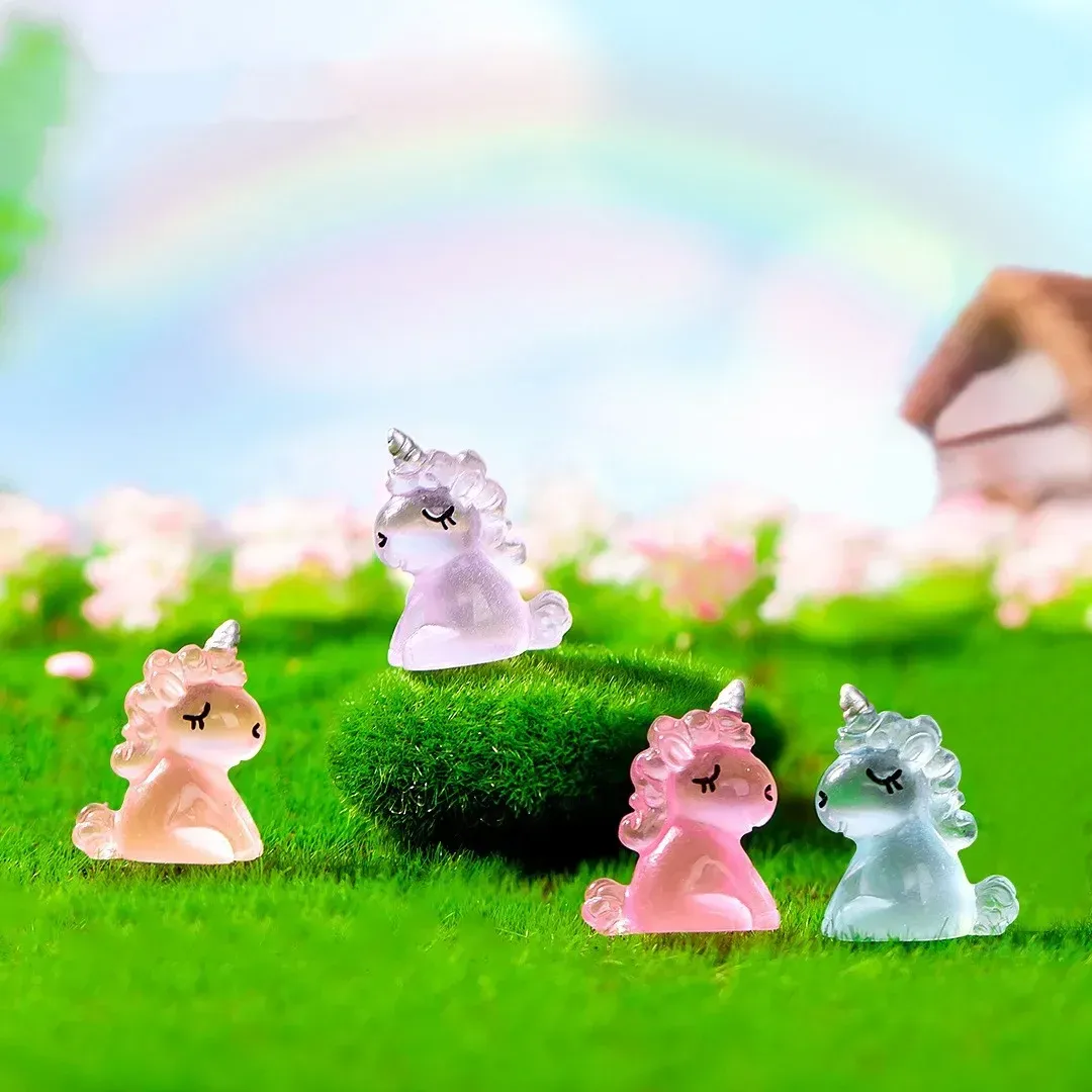 Glowing Mini Unicorn Figurines 6- Colorful Resin Home Decor - Main Image