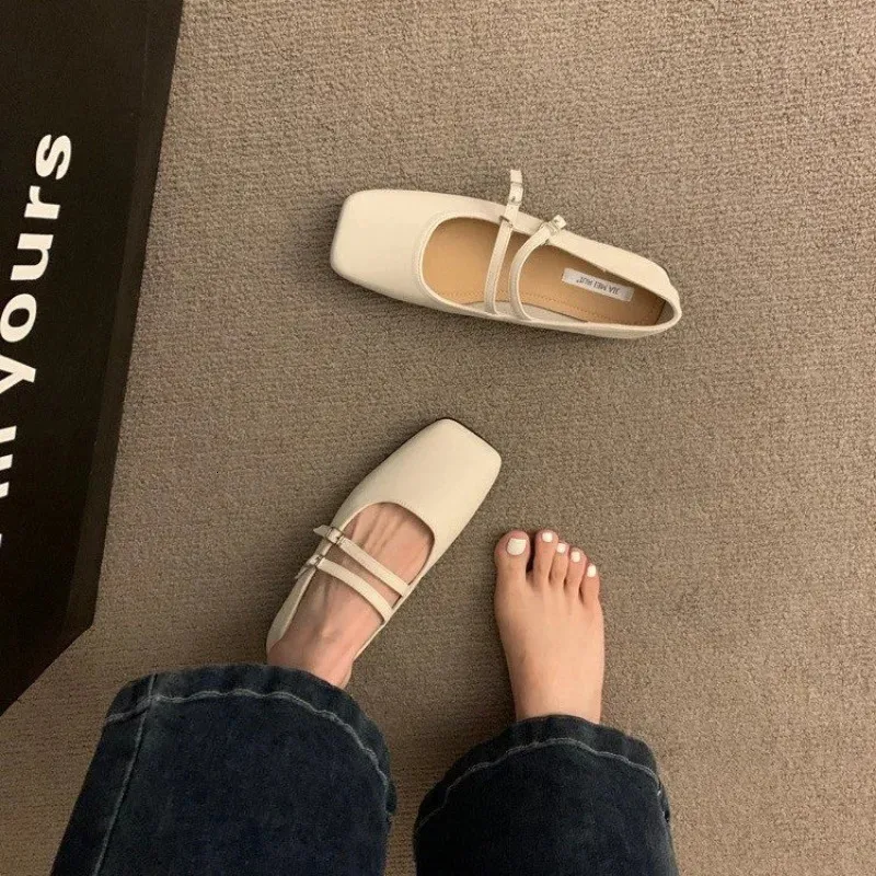 Scarpe basse da donna Mary Jane con punta quadrata, suola morbida, casual, comode, stile ballerina, per la primavera, modello 240629_voghion.com