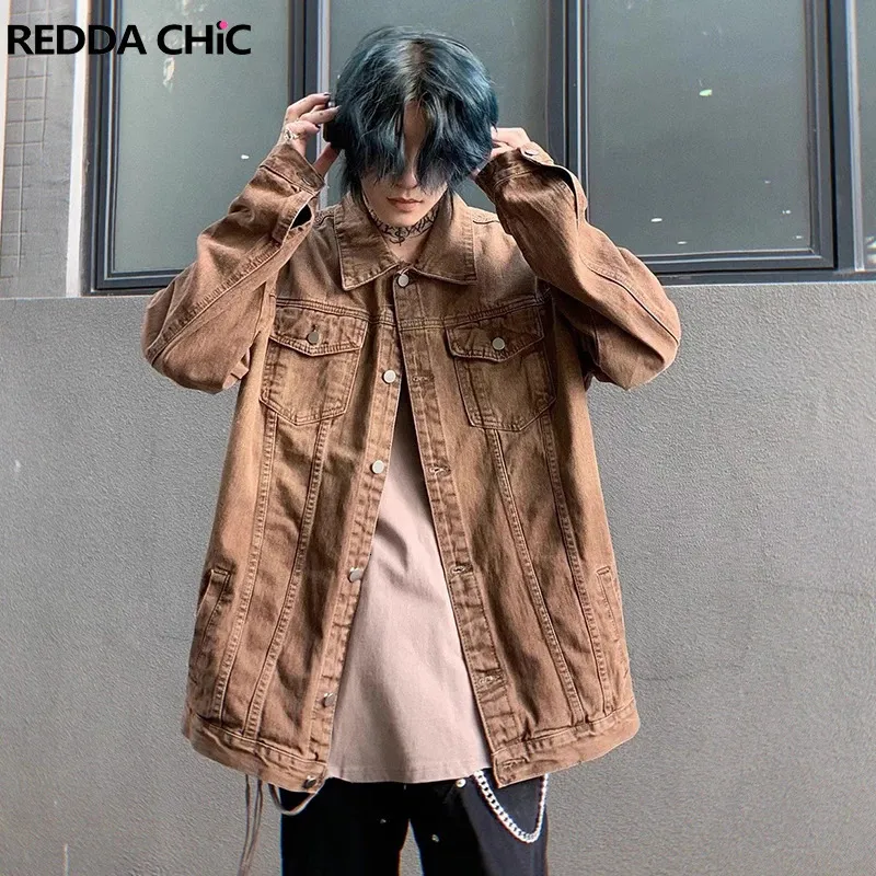 REDDACHiC Mens Brown Stitch Denim Jacket Y2K 90s Vintage Cowboy Bomber Coat With Long Sleeves For Autumn Serremo Outerwear 240627 From Men02 77.31 DHgate.Com