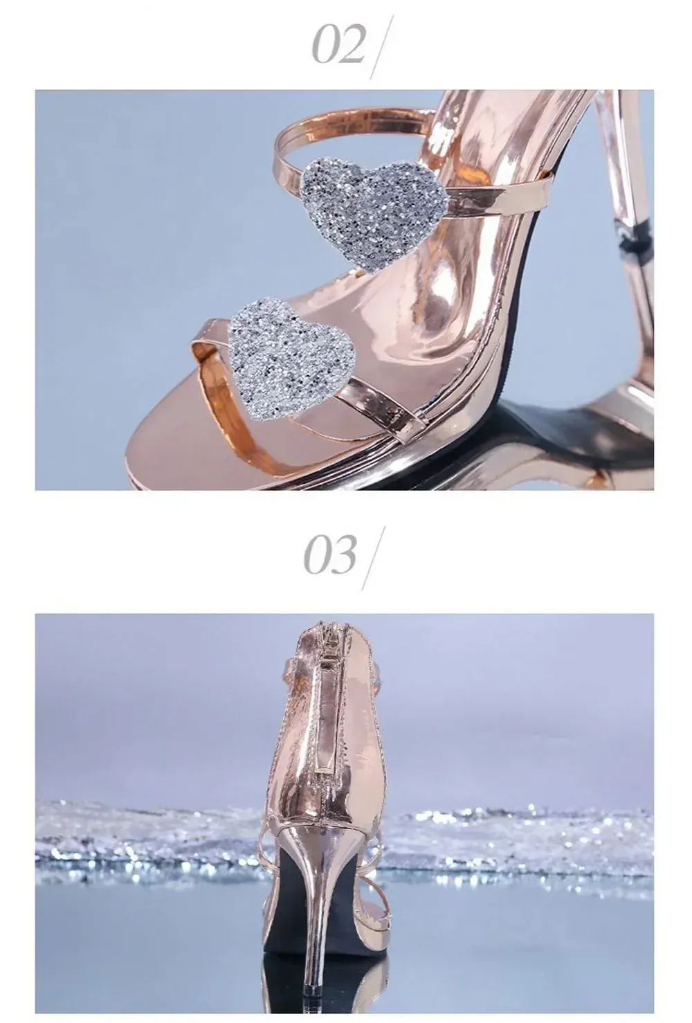 Elegant Glitter Star Heart Pattern Women's High Heel Party Sandals_voghion.com