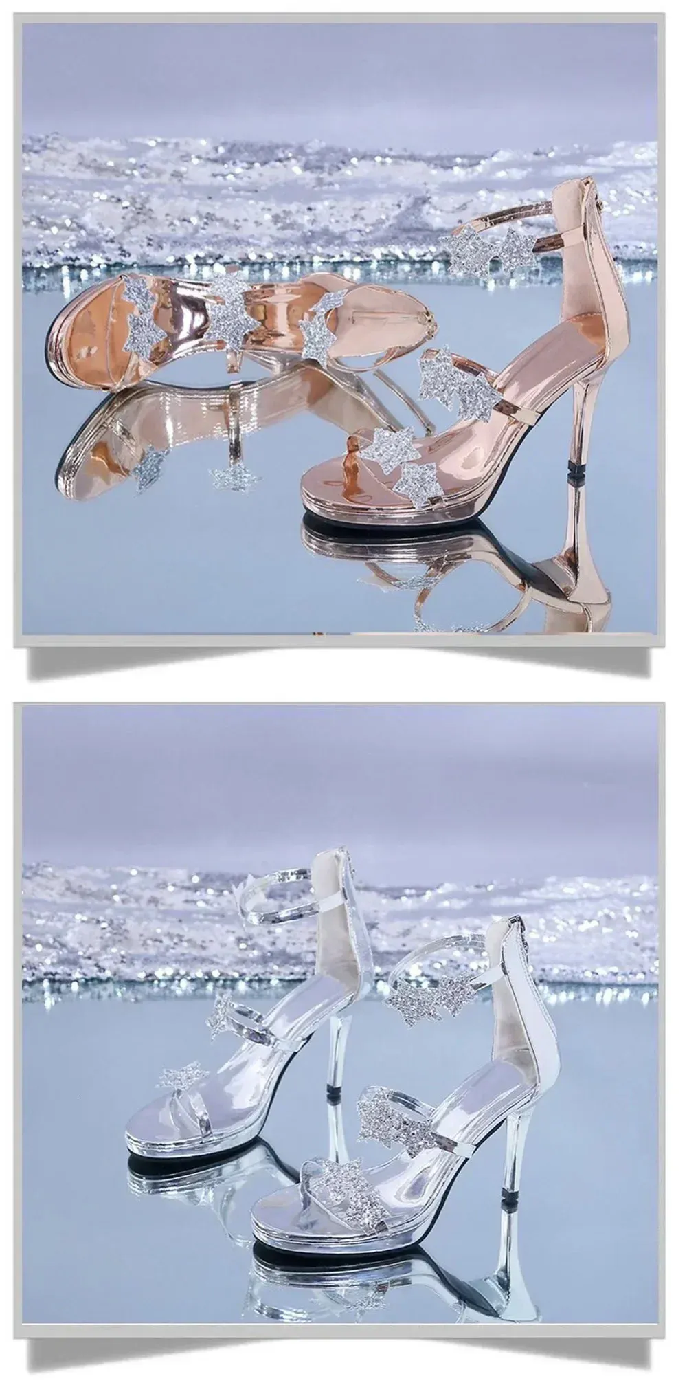 Elegant Glitter Star Heart Pattern Women's High Heel Party Sandals_voghion.com