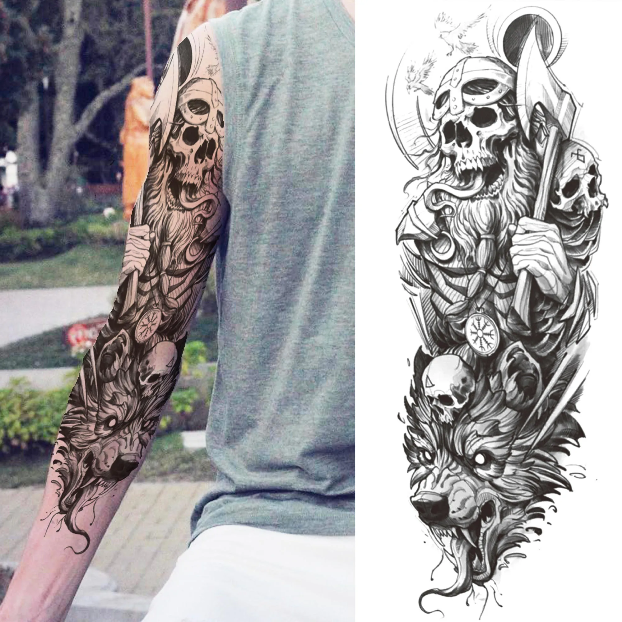Skull Sleeve Tattoo Flash Drawing Skull Sleeve Tattoo Flash Drawing