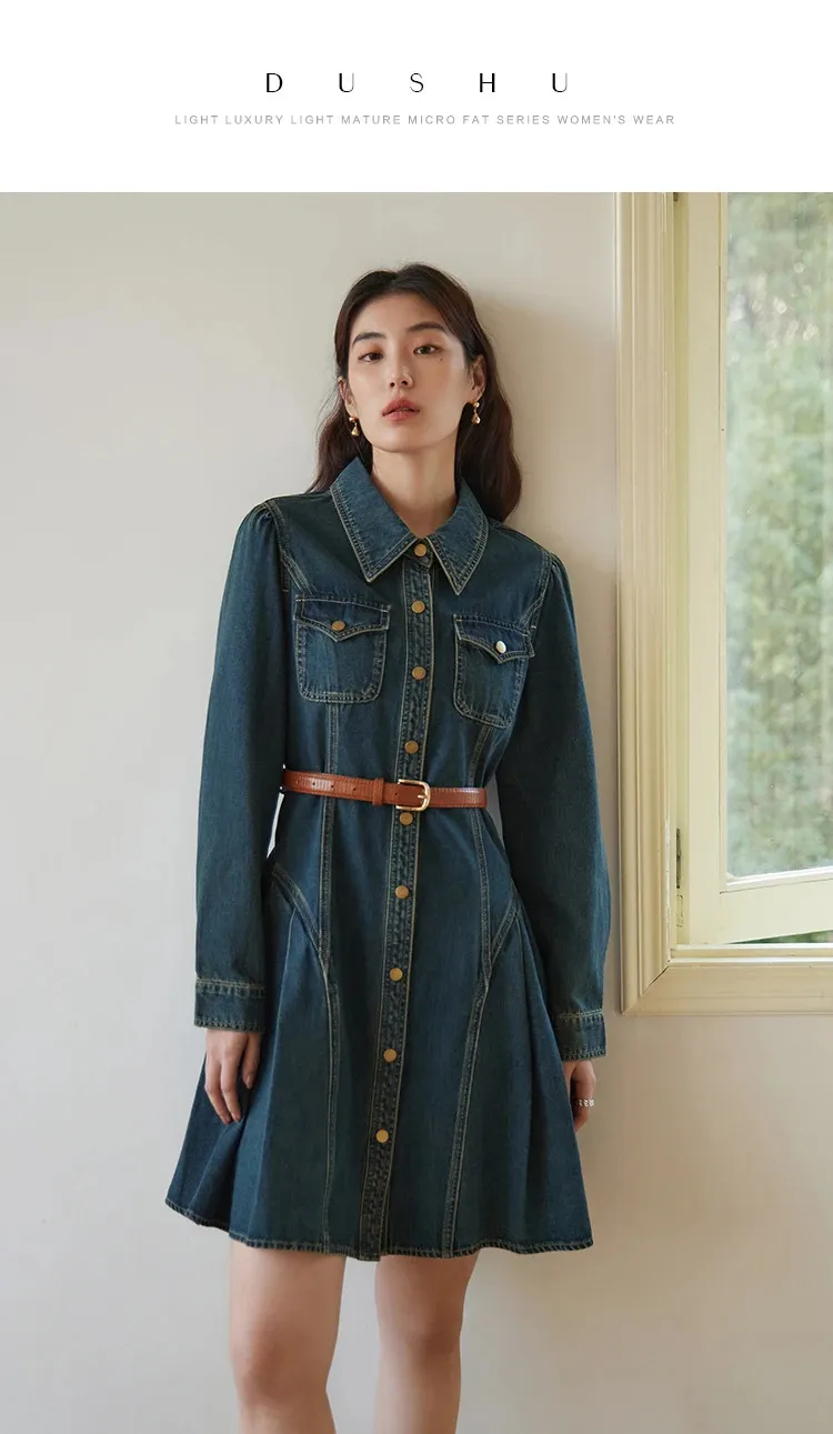 white christmas dresses Courtney Pleated Denim Midi Dress