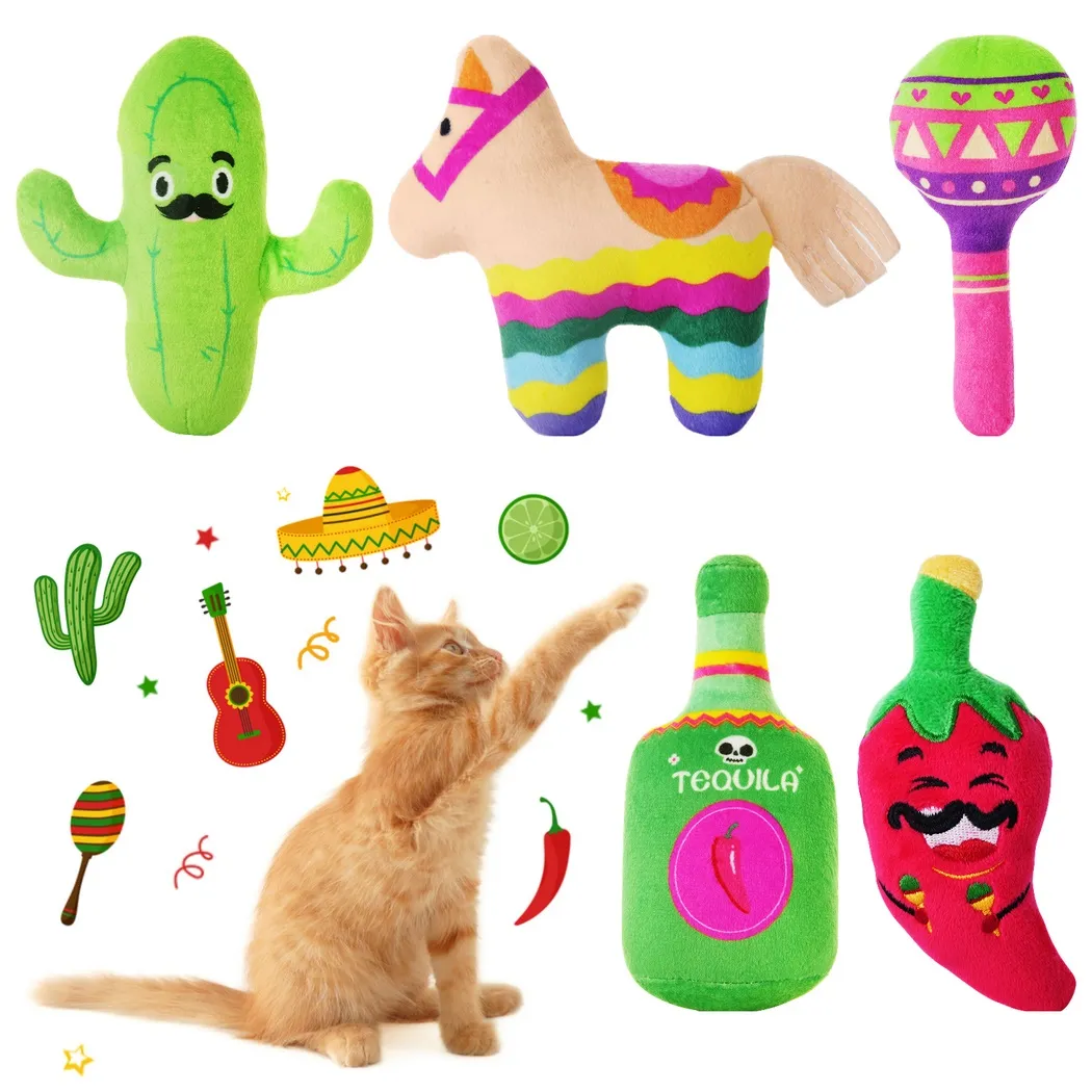 5Pcs Cinco De Mayo Catnip Plush Toys, Interactive Chew Toys for Cats with  Rattle Papers