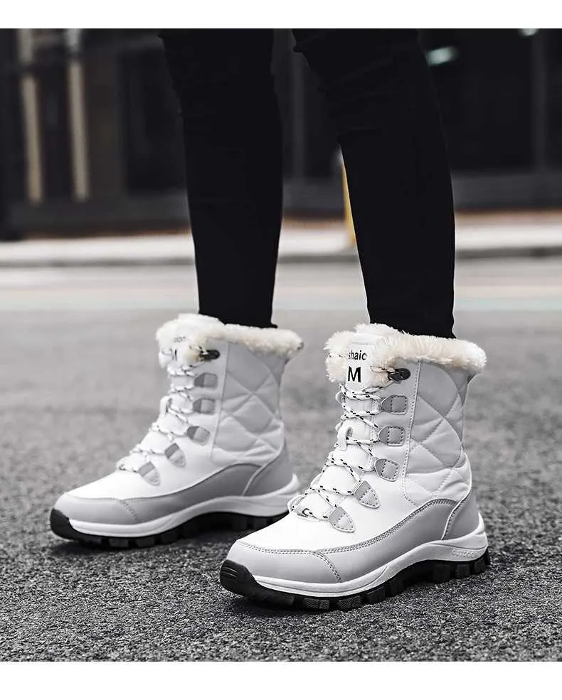 Ankle Women Winter Shoes Keep Warm Non-slip Black Snow Ladies Lace-up Boots Chaussures Femme Booties Woman Flat Boot_voghion.com