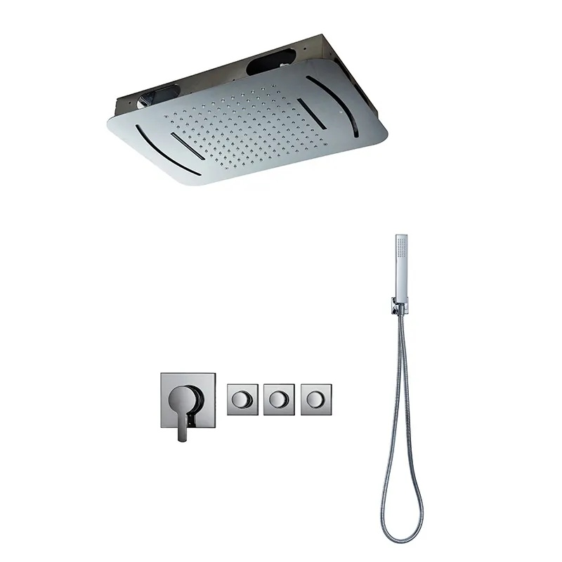 Wall Mount Shower Faucet Set with 8-Color LED Light Brass Waterfall ...