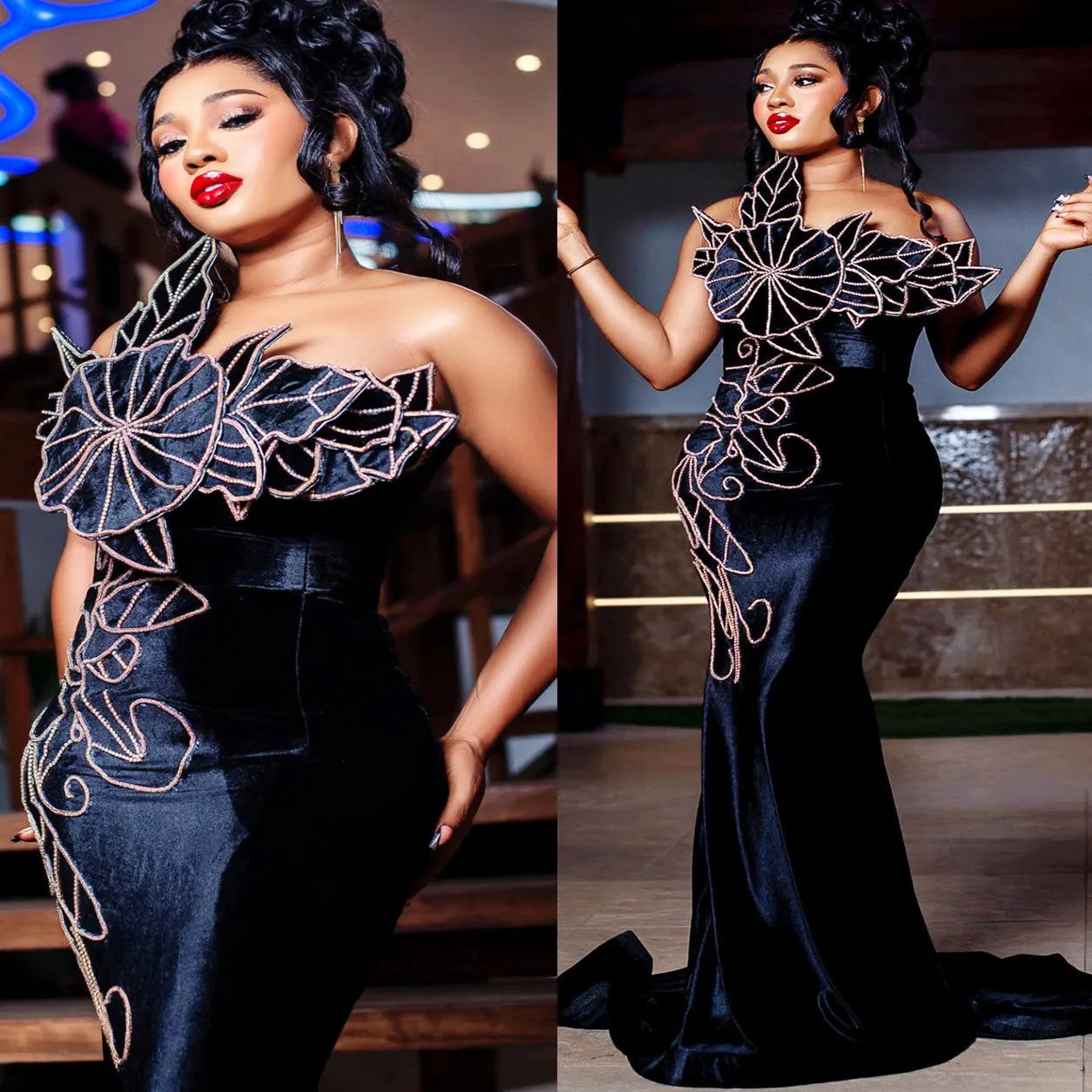 Plus Size Black Velvet Mermaid Prom Dress with Floral Pattern for Formal  Evening Events from Dhgate Prom Dresses - price 208.05