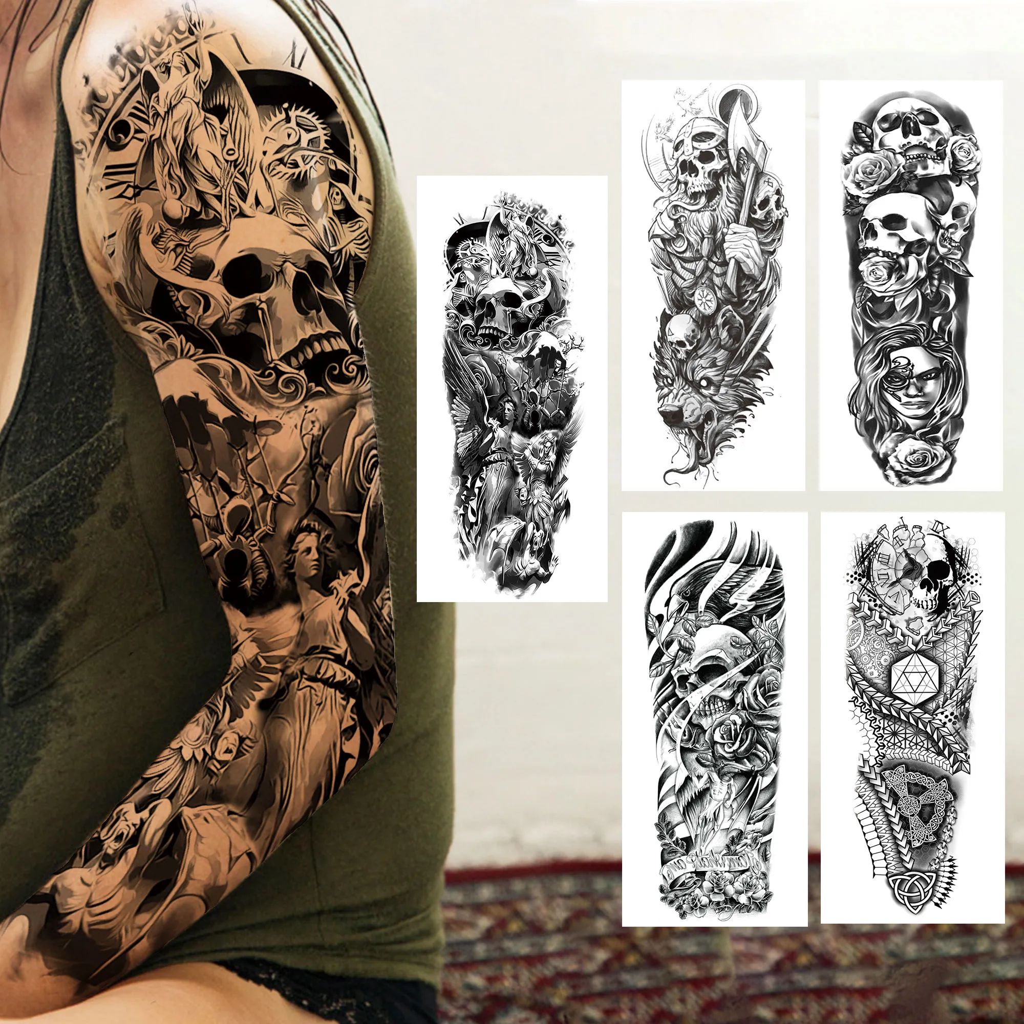 Black Skull King God Temporary Tattoo Sleeve for Men Women Large Full Arm  Sticker with Totem Axe Rose Design from Dhgate Permanent Makeup Inks -  price 22.29, image size:2000x2000