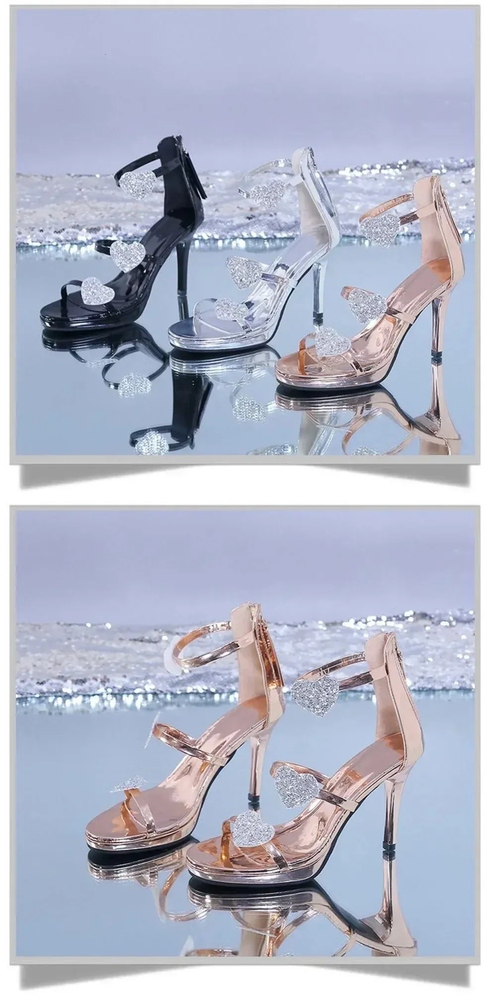 Elegant Glitter Star Heart Pattern Women's High Heel Party Sandals_voghion.com
