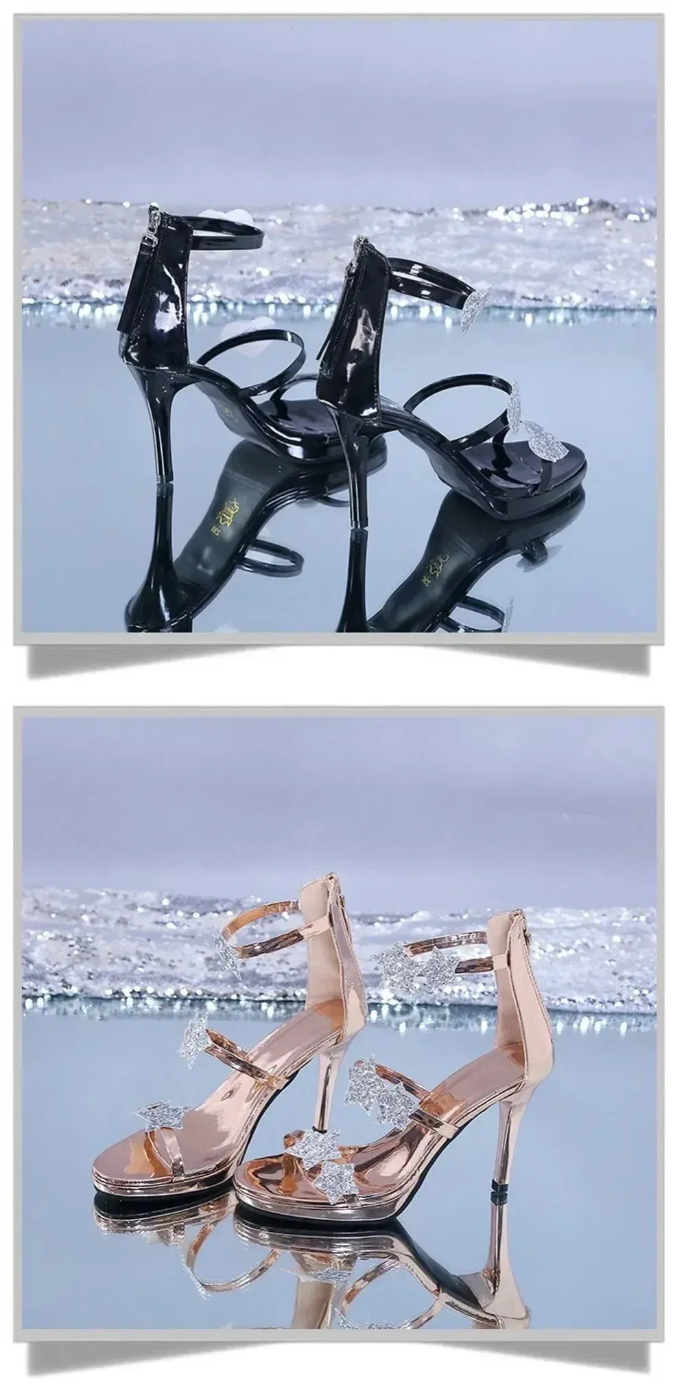 Elegant Glitter Star Heart Pattern Women's High Heel Party Sandals_voghion.com
