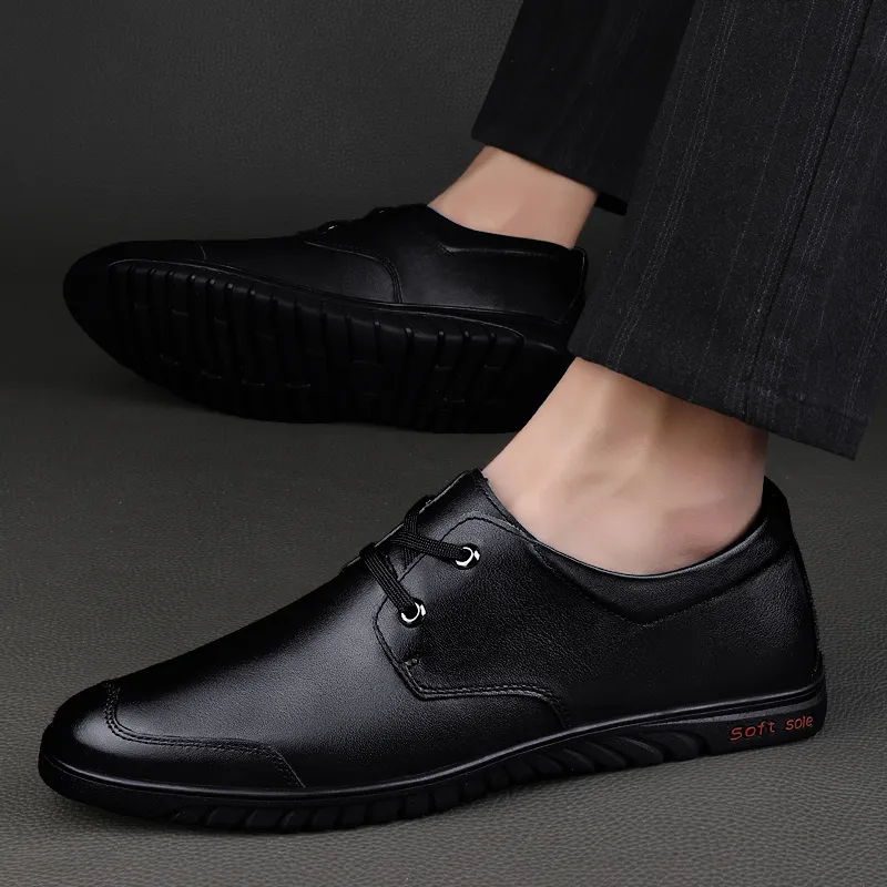 New. Black leather Men\'S Genuine Slip-On Loafers-Soft Sole Business Casual Shoes Amazon.com | Genuine Leather Slip-On Loafer Dress Shoes for  main image 4