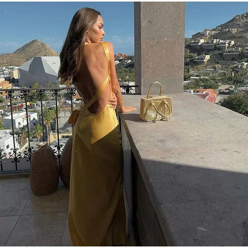 Yellow Satin Backless Lace-Up Strapless Long Dress for Ladies Party and  Club Summer from Dhgate Basic & Casual Dresses