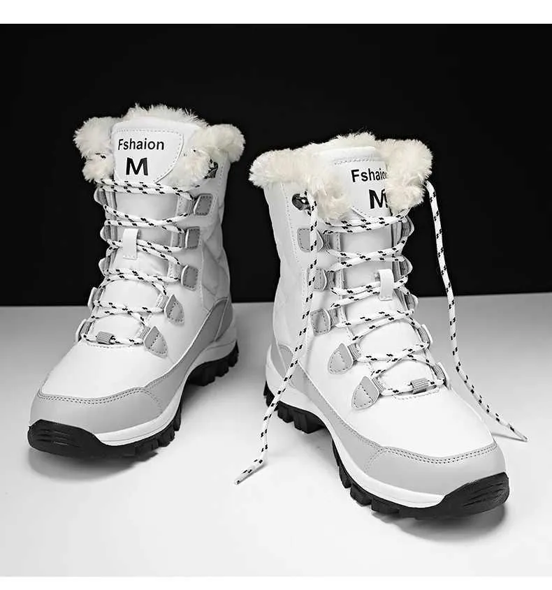 Ankle Women Winter Shoes Keep Warm Non-slip Black Snow Ladies Lace-up Boots Chaussures Femme Booties Woman Flat Boot_voghion.com