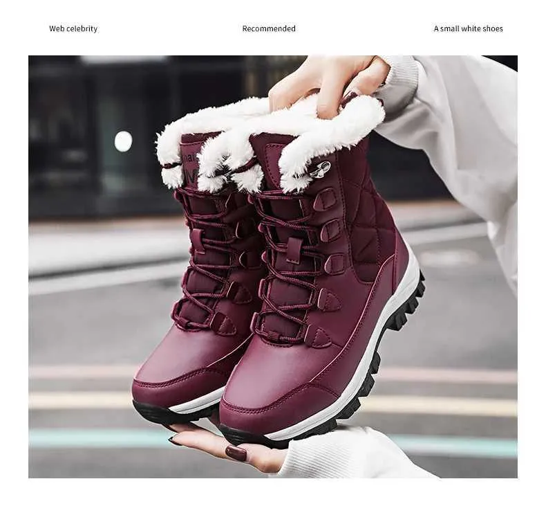 Ankle Women Winter Shoes Keep Warm Non-slip Black Snow Ladies Lace-up Boots Chaussures Femme Booties Woman Flat Boot_voghion.com