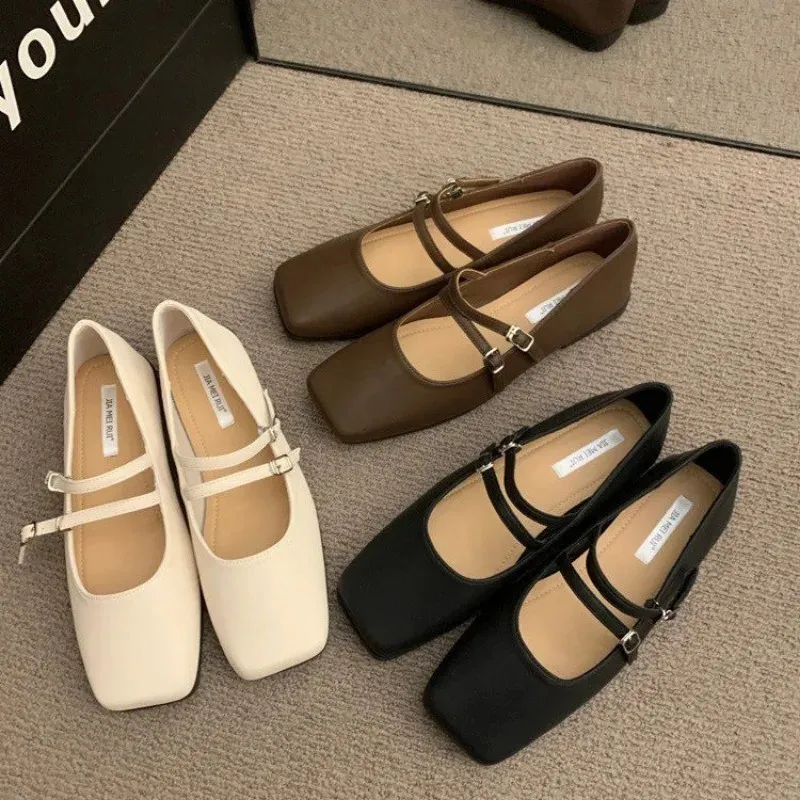 Scarpe basse da donna Mary Jane con punta quadrata, suola morbida, casual, comode, stile ballerina, per la primavera, modello 240629_voghion.com