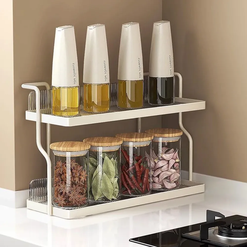 Makeup Flavoring Organizer Storage Rack Double Layer Under Kitchen ...