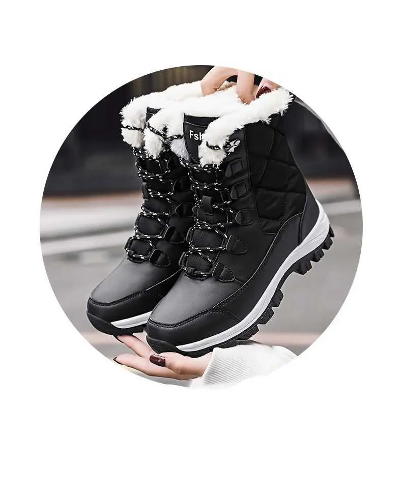 Ankle Women Winter Shoes Keep Warm Non-slip Black Snow Ladies Lace-up Boots Chaussures Femme Booties Woman Flat Boot_voghion.com