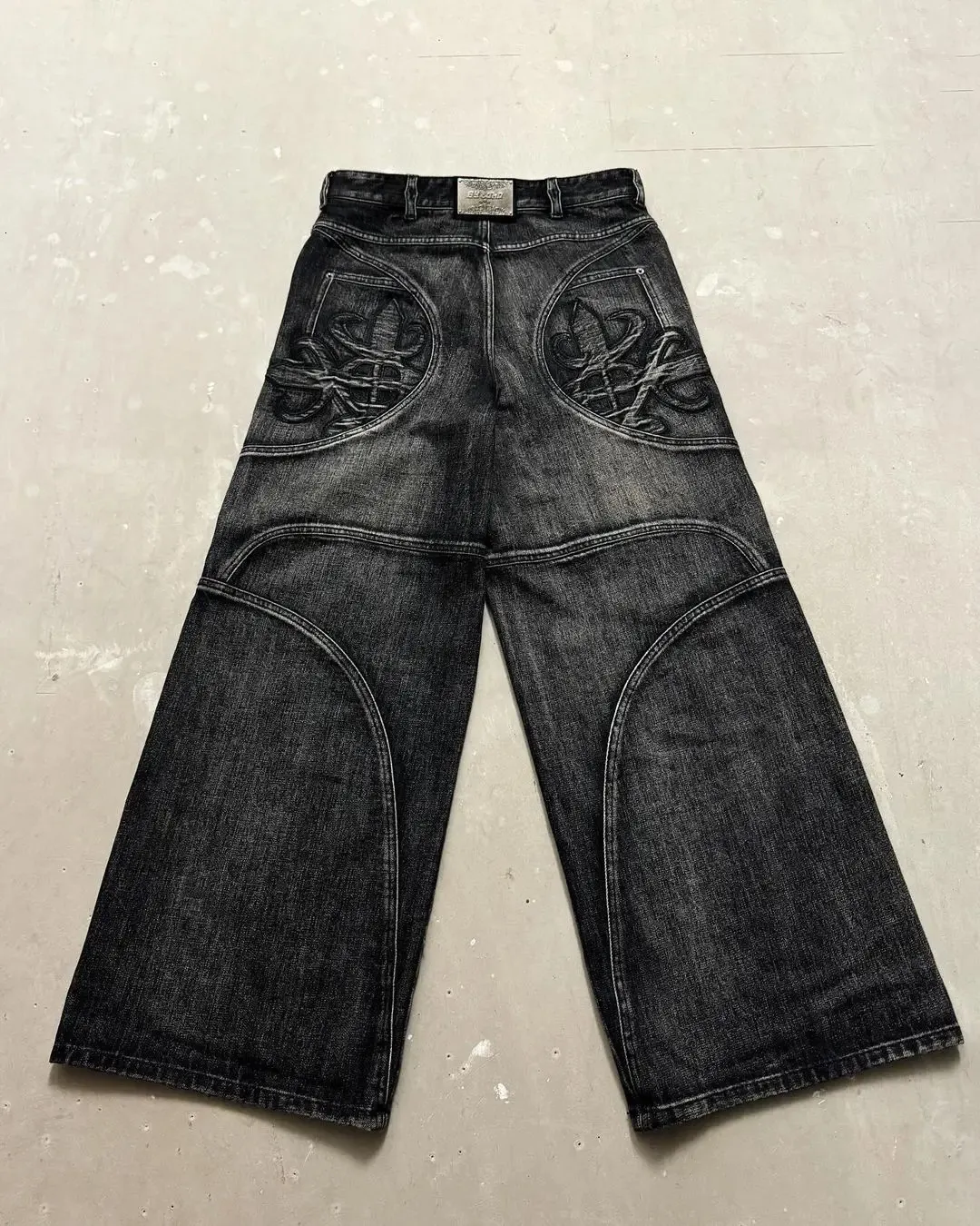 Harajuku Trendy Black Washed Retro Baggy Selvedge Denim Harajuku Trendy Black Washed Retro Baggy Selvedge Denim