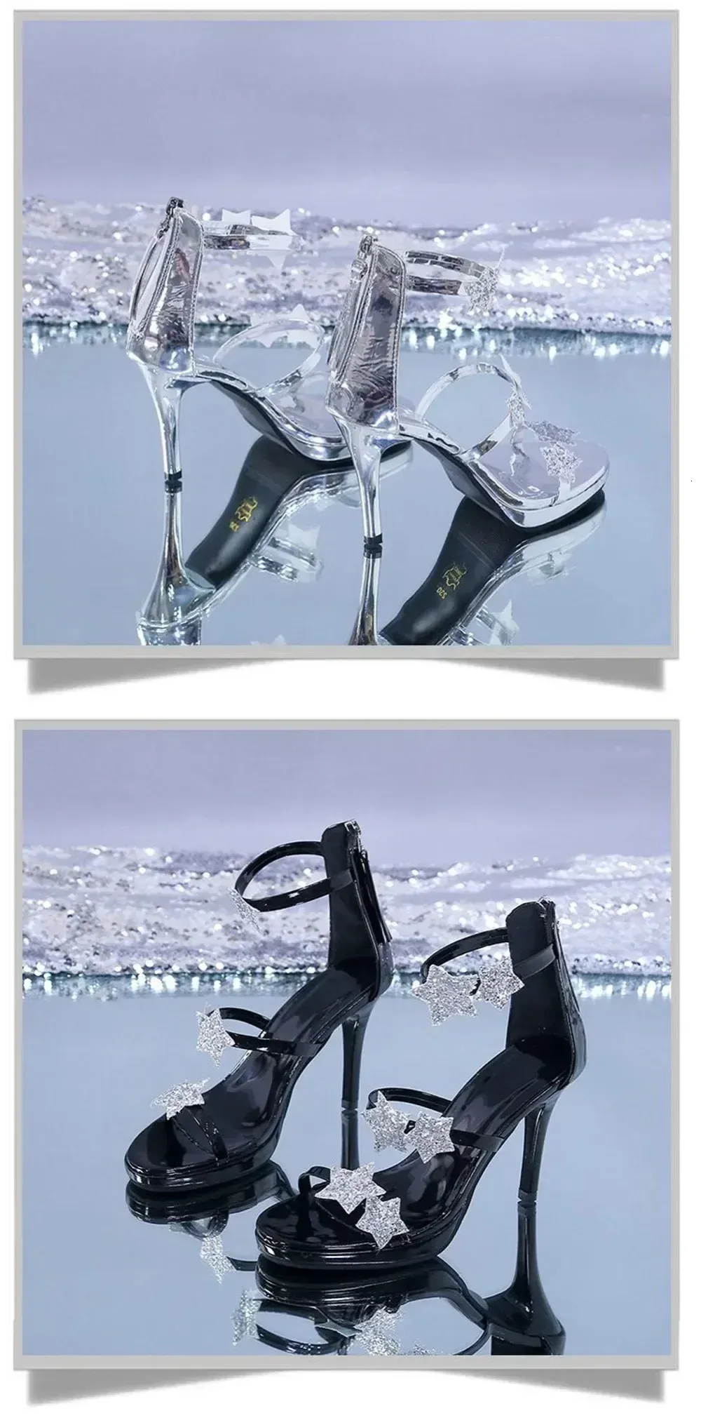 Elegant Glitter Star Heart Pattern Women's High Heel Party Sandals_voghion.com