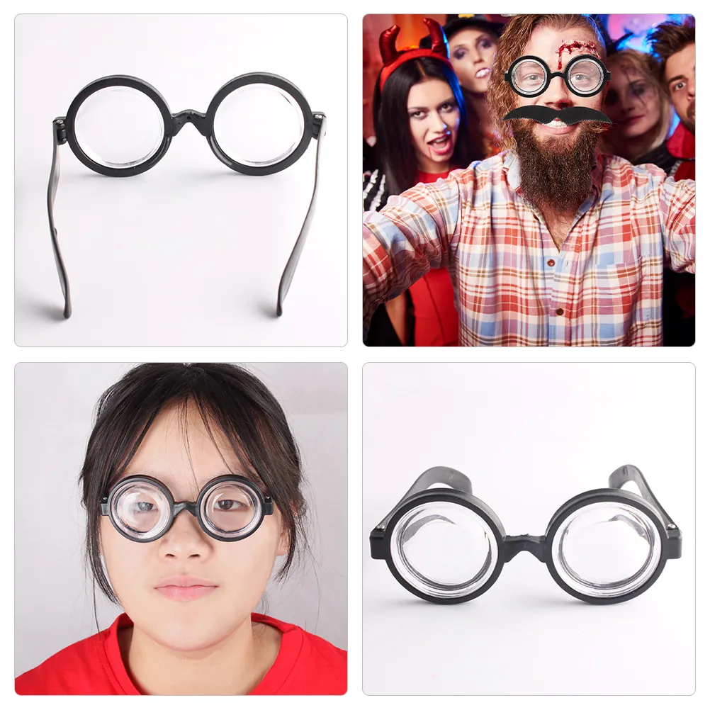3 Pcs Funny Halloween Eyeglasses Crazy Nerd Glasses Photo Props for Adults Plastic Festival Party Favor Black Red Blue