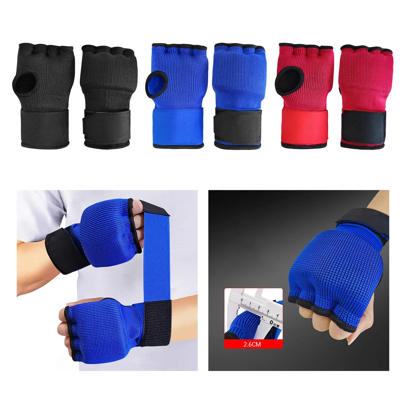 2024Boxing Inner Gloves, Half Finger Padded Hand Wraps, Quick Wraps for  Martial Arts, Sparring, Sanda, Karate, Kickboxing (Black)