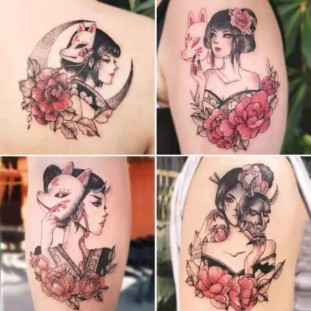 Temporary Tattoo Set Japanese Geisha Devil Mask Water Transfer