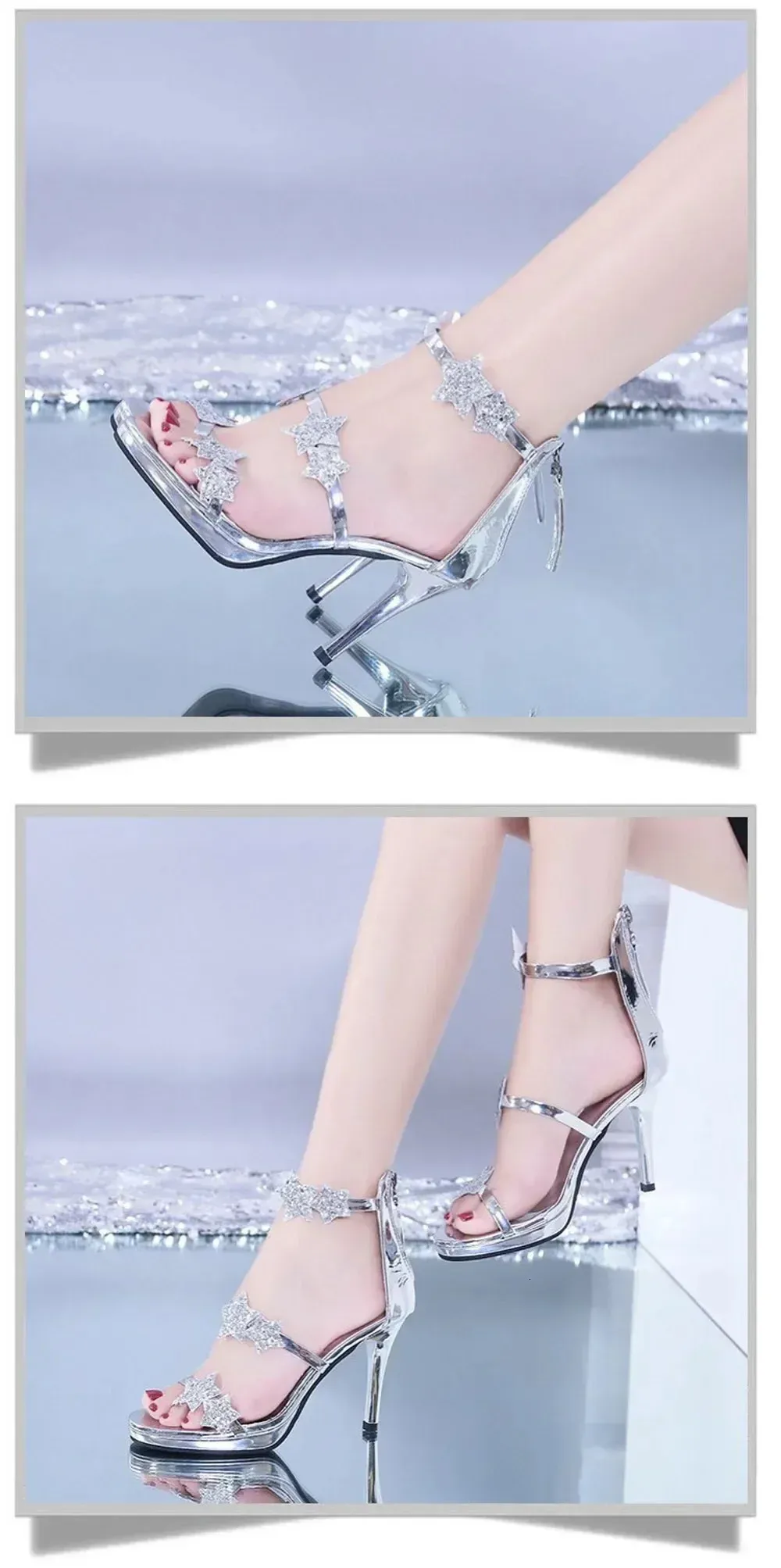 Elegant Glitter Star Heart Pattern Women's High Heel Party Sandals_voghion.com
